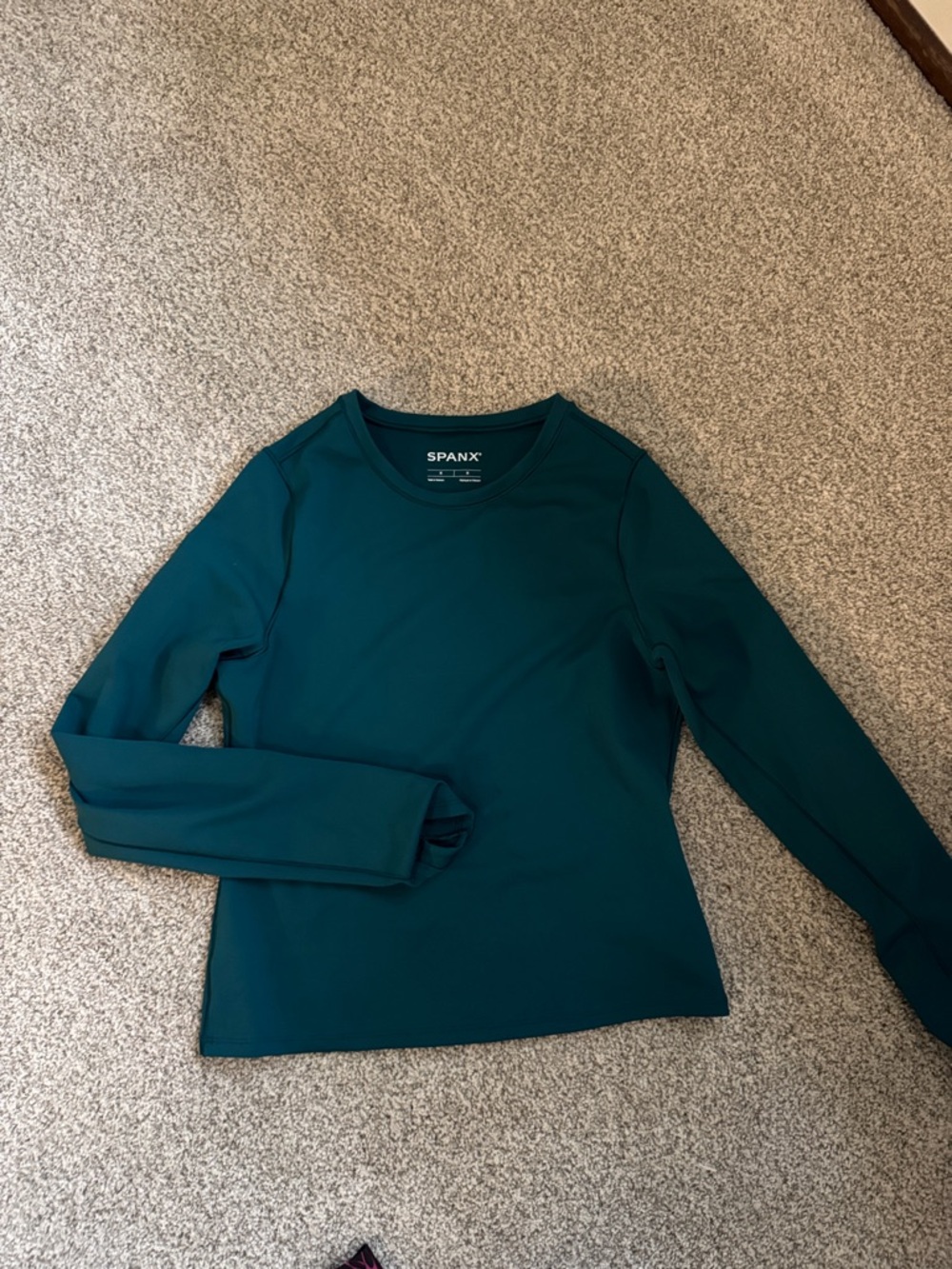 SPANX Deep Teal Long Sleeve Crew Top
